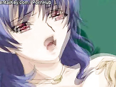 Парень щупает большие сиськи девочке с голубыми волосами