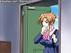 Парень щупает большие сиськи девочке с голубыми волосами