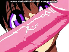 Три хентай девушки берутся за большой член парнишки