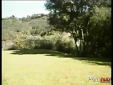 На летней поляне мужик делает ей куннилингус, а она ему минет