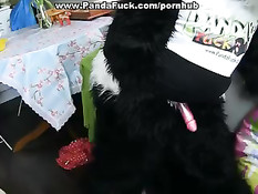 Панде захотелось секса и она оттрахала девчонку в красном платье