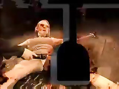 Привязанную к полу блондинку в синем платье трахнули вибратором