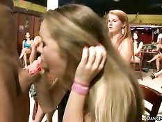 Сексуальные девчонки упражняются в умении сосать парням член