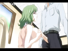 Подруга с зелёными волосами приласкала член большой грудью