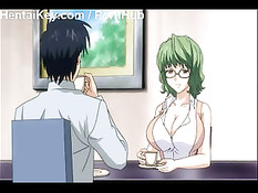 Подруга с зелёными волосами приласкала член большой грудью