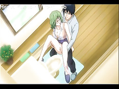 Подруга с зелёными волосами приласкала член большой грудью