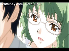 Подруга с зелёными волосами приласкала член большой грудью