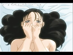 Монстр ласкает грудь и киску у закованной в цепи аниме девушки