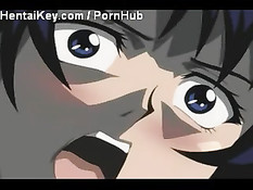 Монстр ласкает грудь и киску у закованной в цепи аниме девушки