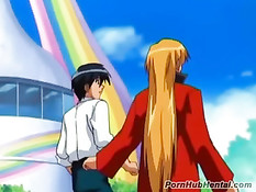 Парень долго ласкал возбуждённые розовые соски аниме девушки