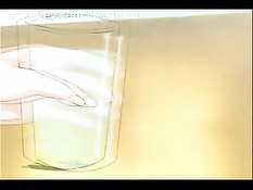 Мужик на кровати трахает раком аниме девчонку и кончает ей в рот