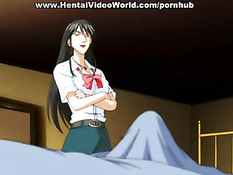 Хентай госпожа привязала возбуждённого парня к кровати и оттрахала