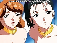 На красноволосую малышку надели ошейник и ласкали язычками