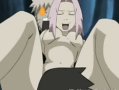 Наруто Удзумаки с товарищем оттрахали девчонку в киску и анус