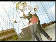 Парень прижал хентай подружку к забору и начал трогать за сиськи