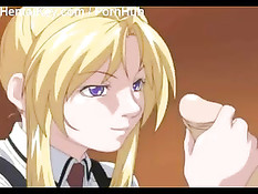 Уединившись с парнем аниме блондинка сосала возбуждённый член