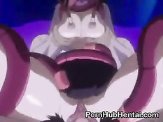 Хентай девчонка с волосатой киской насаживается на большой член