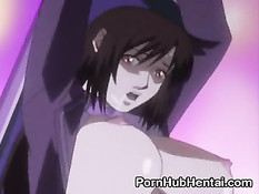 Хентай девчонка с волосатой киской насаживается на большой член