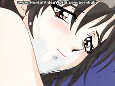 Аниме девушка взяла в рот огромный член и получила его в задницу