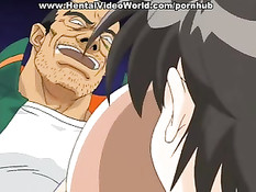 Аниме девушка взяла в рот огромный член и получила его в задницу