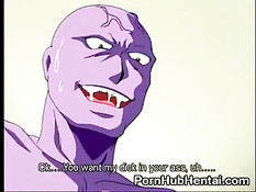 Фиолетовый монстр трахнул девчонку в рот и раком, а кончил в лицо