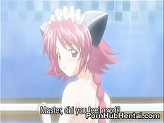 Милая аниме девчонка с розовыми волосами садится на длинный член