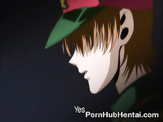 Милая аниме девчонка с розовыми волосами садится на длинный член