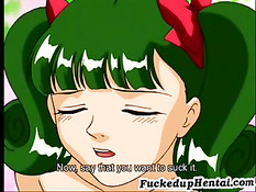 Молодой человек заставил голую аниме малышку отсосать ему член