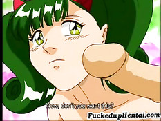 Молодой человек заставил голую аниме малышку отсосать ему член