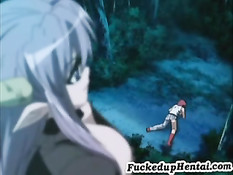 Связанная красавица стонет от приятных ласк больших сисек и киски