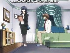 Парень набросился на грудастую хентай брюнетку и оттрахал раком