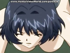 Парень набросился на грудастую хентай брюнетку и оттрахал раком