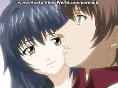 Парень набросился на грудастую хентай брюнетку и оттрахал раком