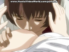 Парень набросился на грудастую хентай брюнетку и оттрахал раком