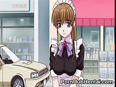 Хентай горничная получает член в рот по самое горло и в мокрую киску