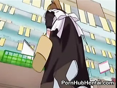 Хентай горничная получает член в рот по самое горло и в мокрую киску