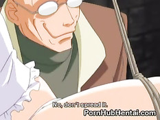 Связанной и подвешенной к потолку аниме малышке всунули вибратор