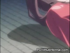 Малышка в красном платье закрывает глаза и играет с секс игрушками