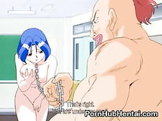 Жестокий качёк надел на хентай малышку цепь и вставил в рот член