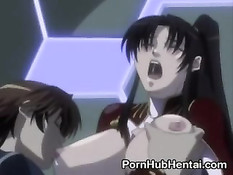 Парень ласкал огромную грудь и девственную киску аниме девчонки