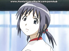 Пацан навалился на хентай малышку сверху, а потом отодрал раком