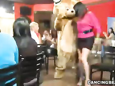 Собравшиеся в клубе дамы занимаются оральным сексом с танцором