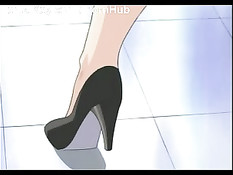 Парни поставили раком и оттрахали аниме девку с завязанными глазами