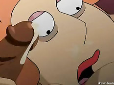 Обнажённая Loise Griffin получает по большому члену в рот и в киску