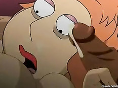 Обнажённая Loise Griffin получает по большому члену в рот и в киску