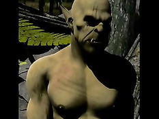 Девка из 3D мульта мастурбирует в джунглях, а монстр дрочит на неё