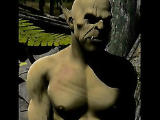 Девка из 3D мульта мастурбирует в джунглях, а монстр дрочит на неё