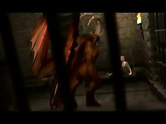 В камеру к заключённой в тюрьме 3D девке вошёл демон и оттрахал