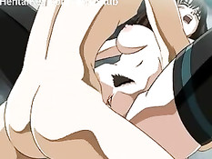 Хентай брюнетка в чёрных чулках трахнулась с парнем после минета