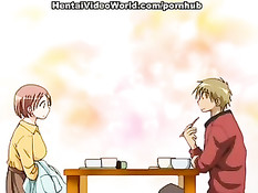 Молодой человек схватил хентай девушку за большую грудь и оттрахал